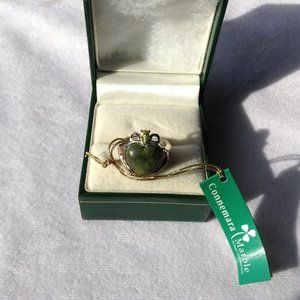 NEW Sterling Silver Connemara Marble Heart Ireland Peridot Ring Size 6